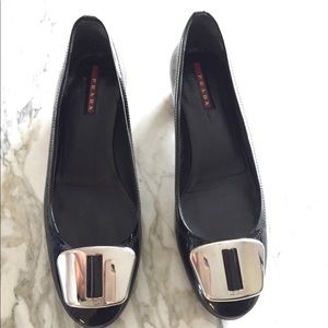 Authentic Prada black patent leather shoes size38
